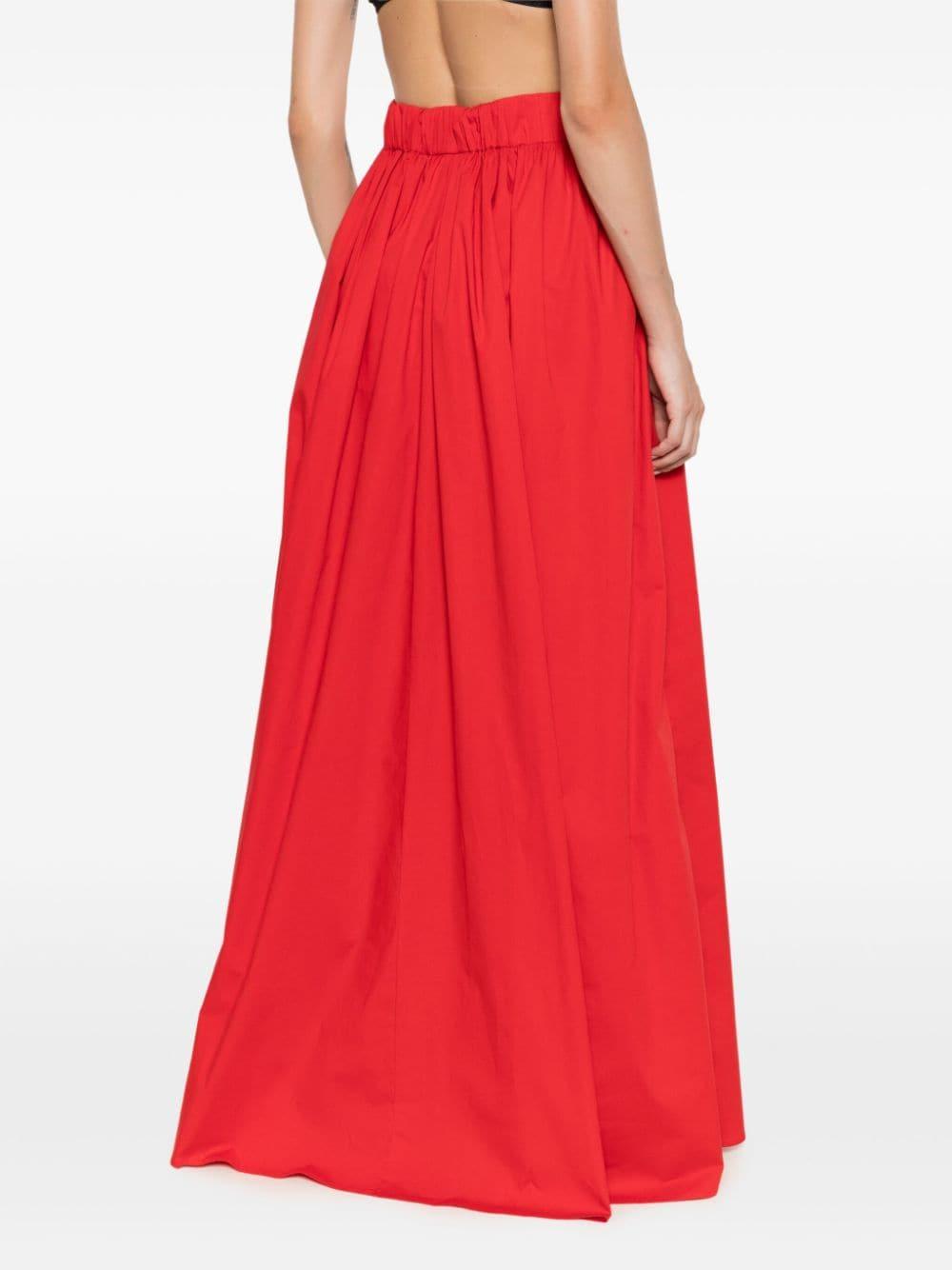 High waisted red pleated maxi skirt sale