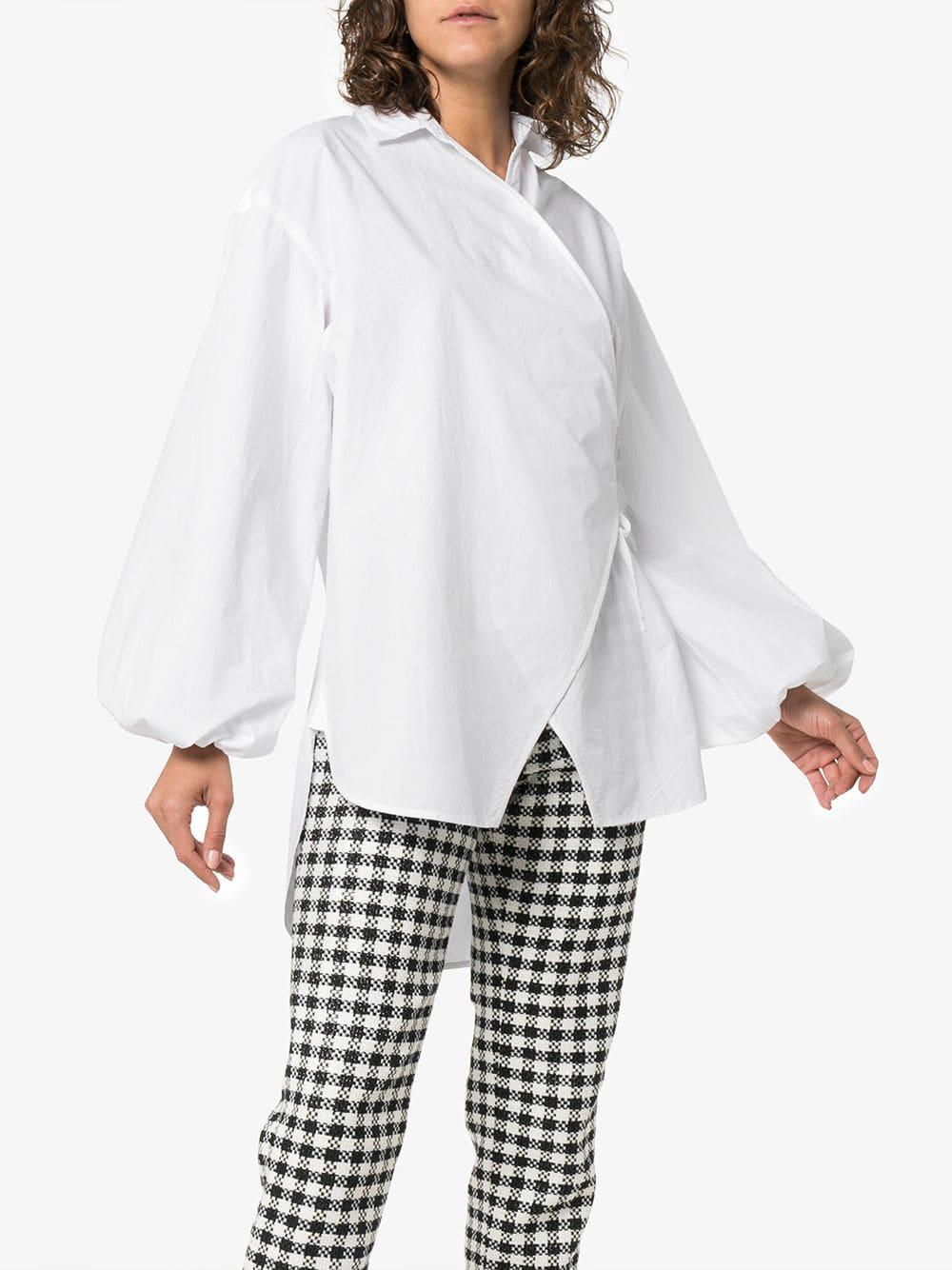 Ganni Olayan Wrap Tie Front Shirt in White | Lyst