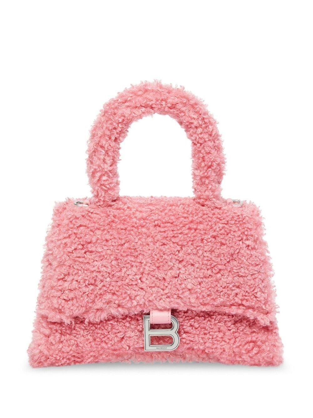 Balenciaga S Hourglass Furry Tote Bag in Pink | Lyst