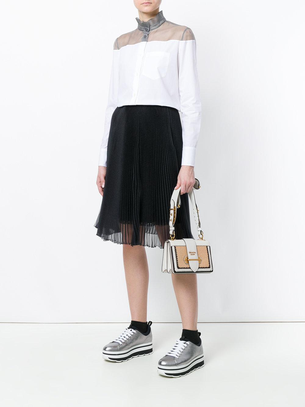 Prada cahier straw and leather bag hotsell