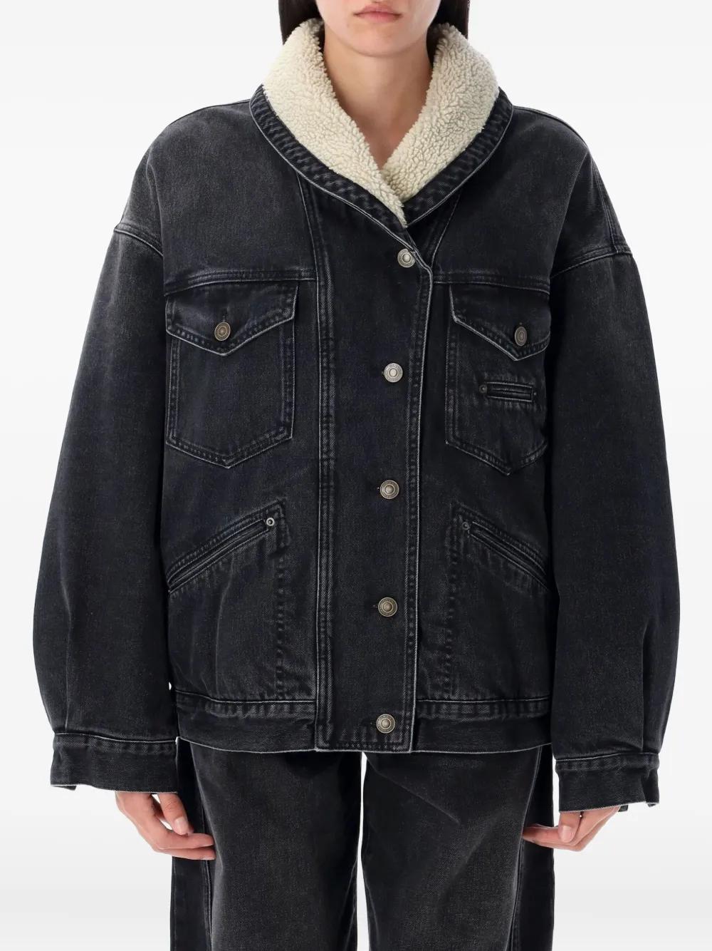 ジャケット ISABEL MARANT Black Pimia jacket in denim and faux fur ISABEL MARANT Black Pimia jacket in denim and faux fur