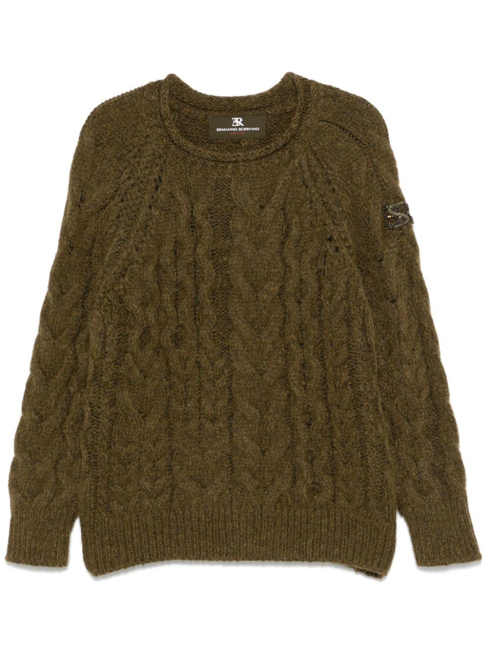 Ermanno Scervino レディース グリーン ケーブルニット セーター 