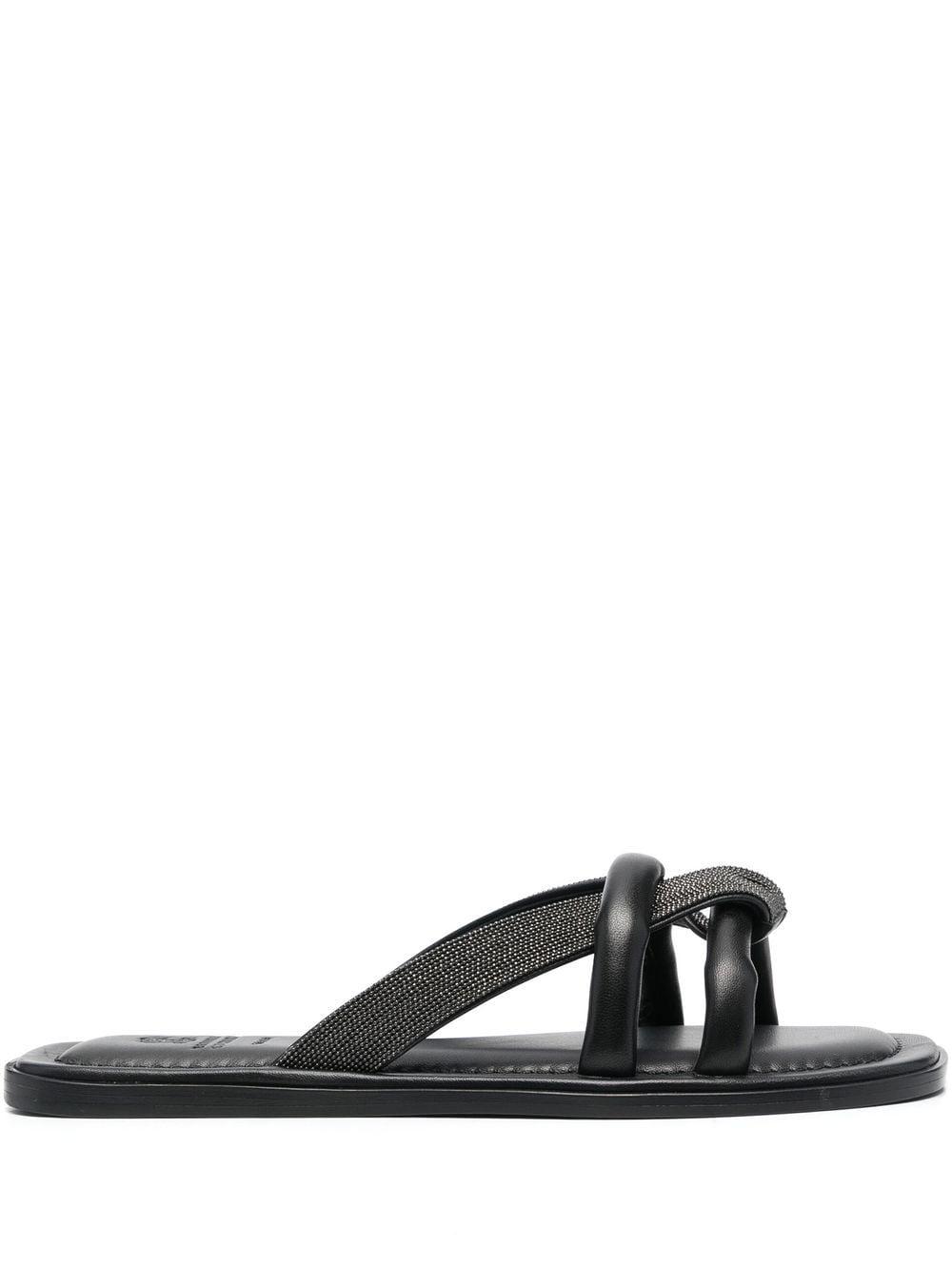 Brunello Cucinelli Rhinestone-embellished Leather Sandals in Black | Lyst