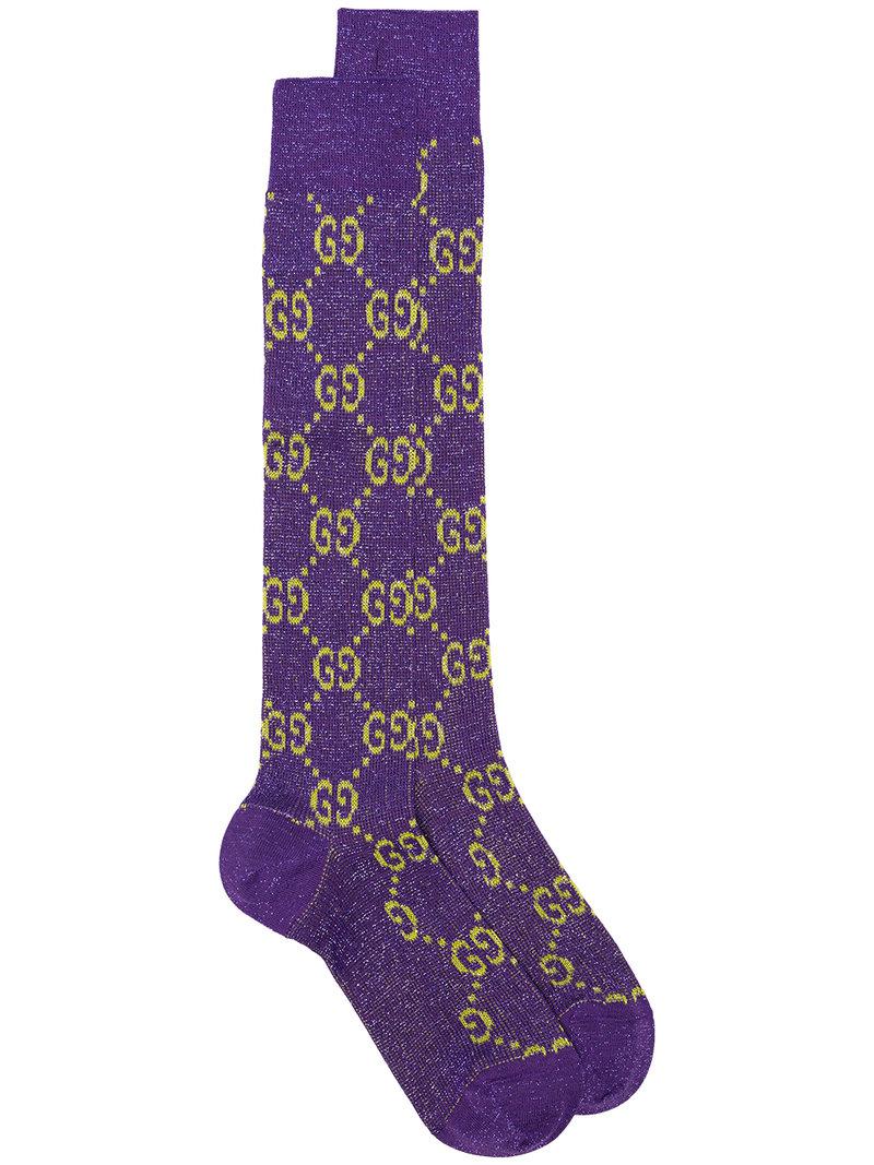 Gucci Gg Supreme Lurex Socks in Purple | Lyst