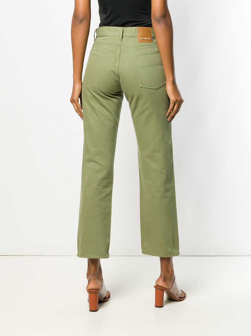 green straight leg jeans