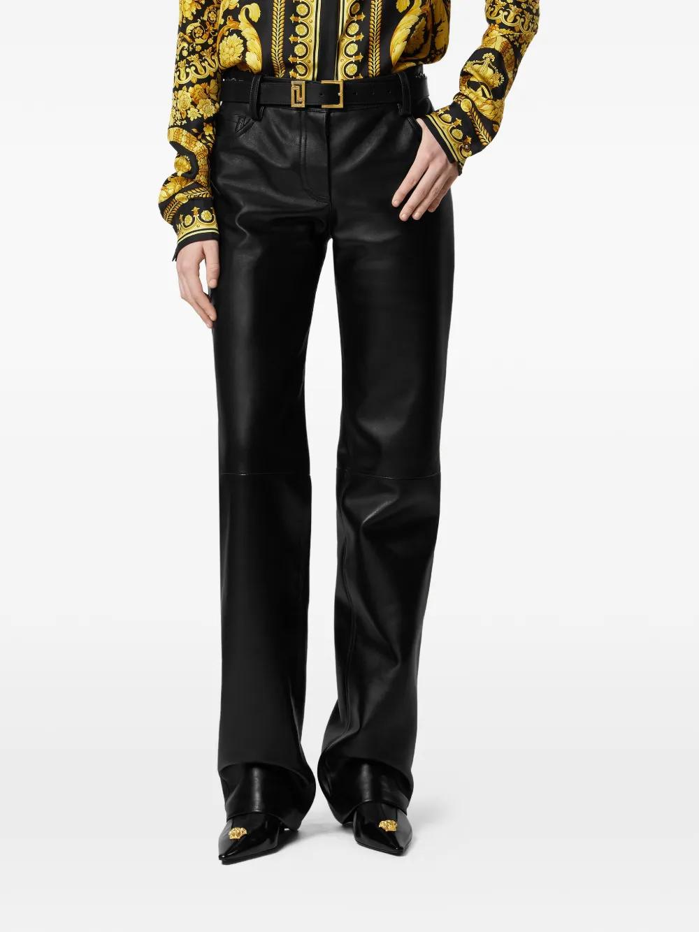 〈 VERSACE 〉faux leather straight pants Versace Faux Leather Pants for Women | Lyst