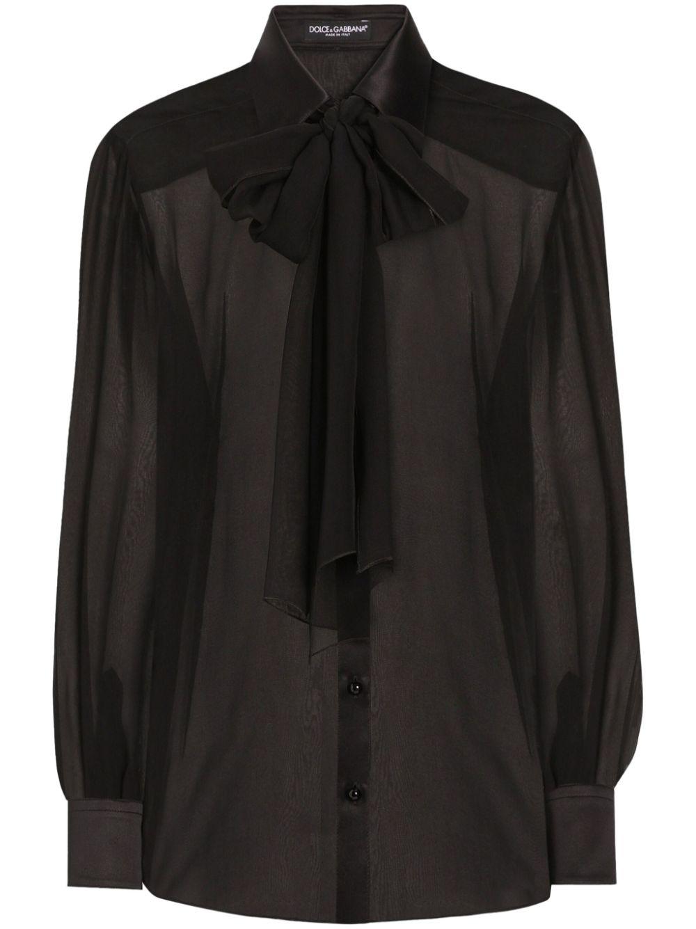 Dolce & Gabbana レディース ブラック ボウタイ シルクシャツ Dolce & Gabbana レディース ブラック ボウタイ シルクシャツ