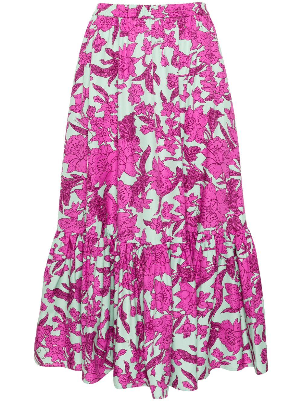 La DoubleJ Sunset Tiered Midi Skirt in Pink | Lyst