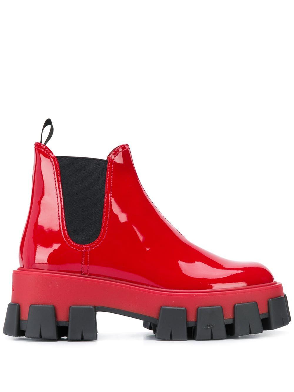 Botines con suela dentada Prada de Cuero de color Rojo | Lyst