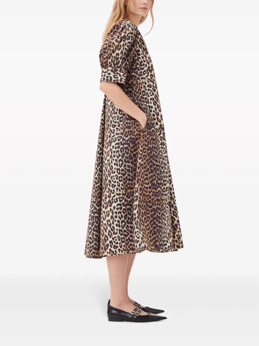 knee length dresses for ladies Ganni Leopard Tie Strap Midi