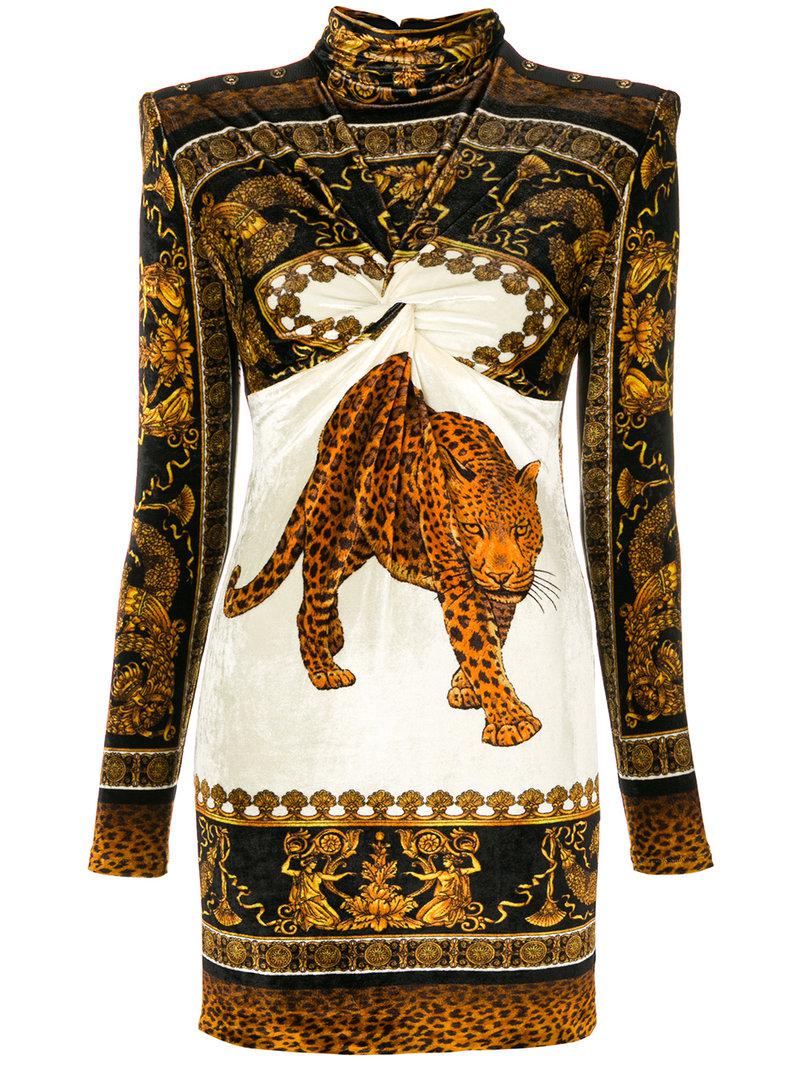 Versace Silk Tiger Print Dress in Brown | Lyst
