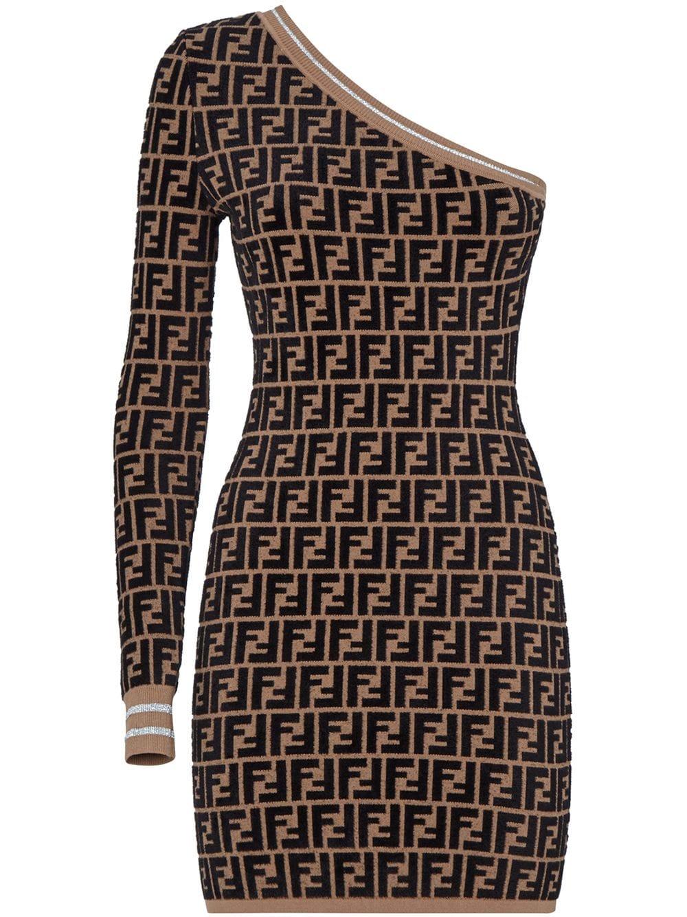 Fendi Prints On One-shoulder Dress in Brown | Lyst