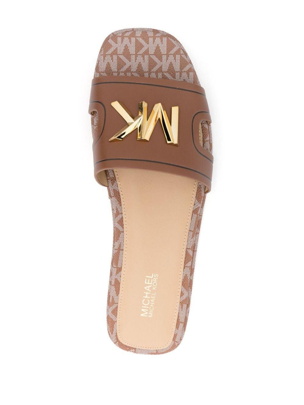 MICHAEL Michael Kors Kippy Logo-plaque Flat Sandals in Brown | Lyst