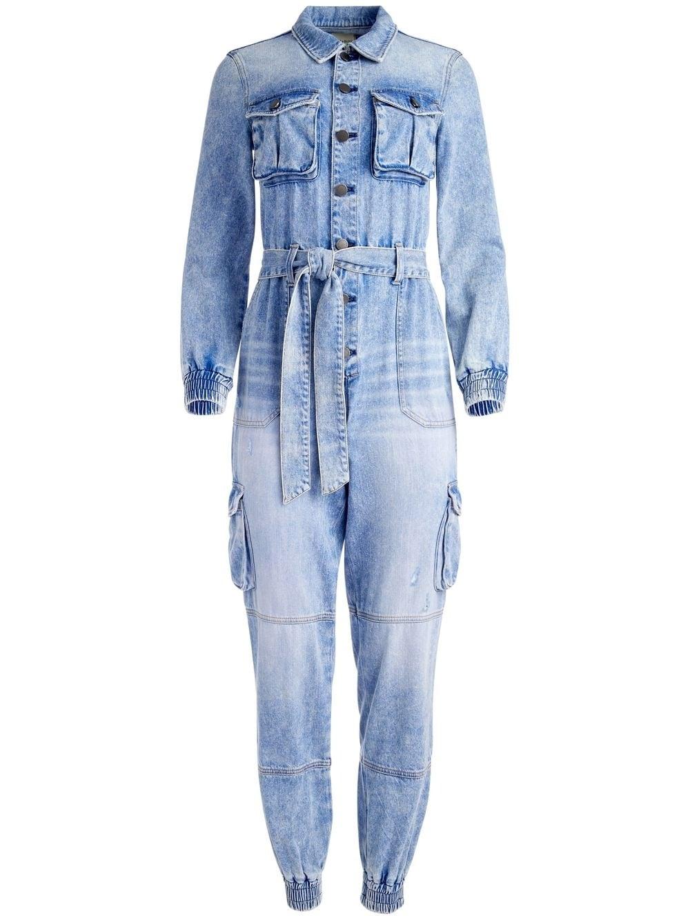 Alice + Olivia Etha Belted Denim Jumpsuit in Blue Lyst