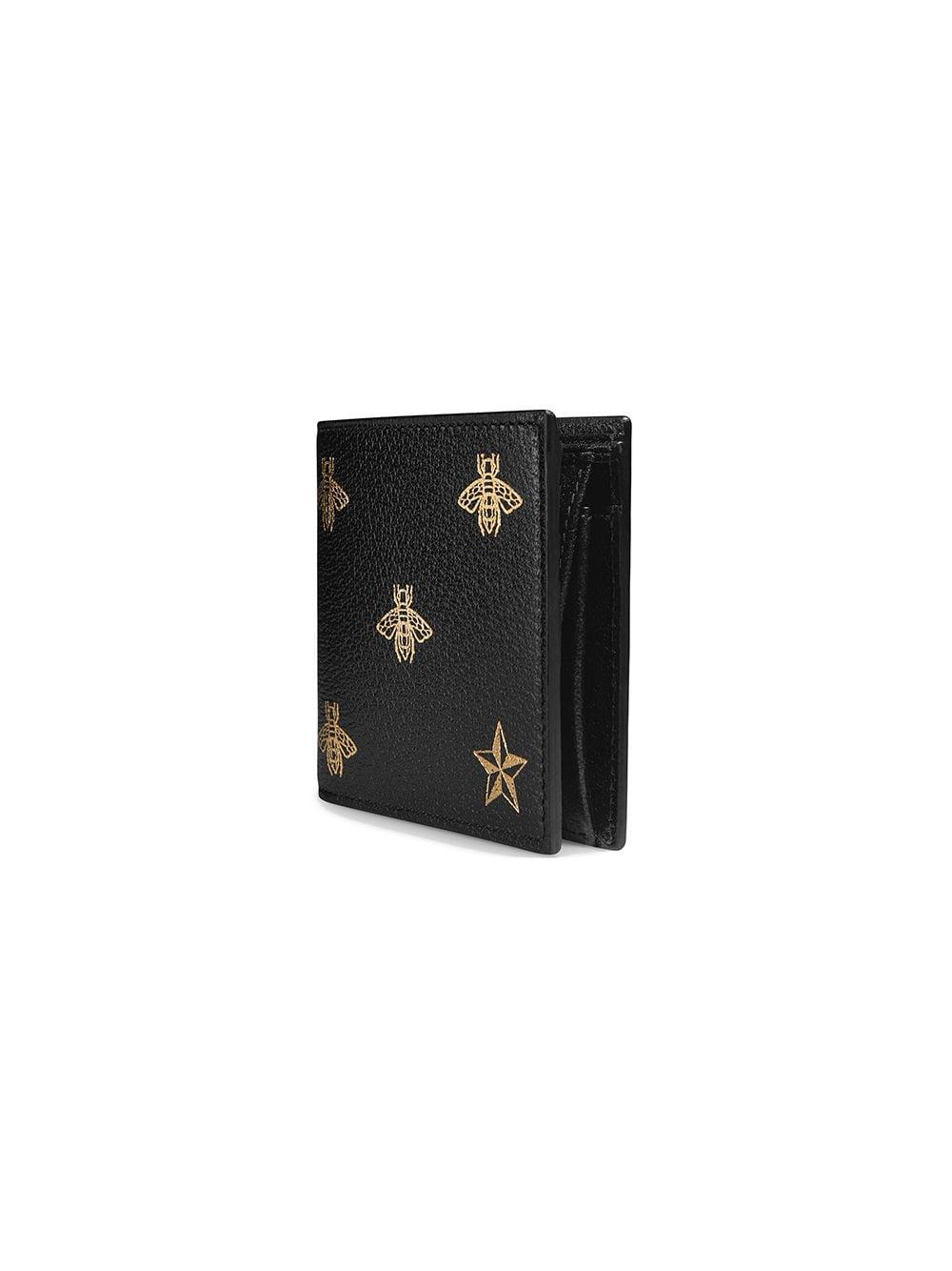 Gucci Bee Star Leather Coin Wallet in Black for Men | Lyst