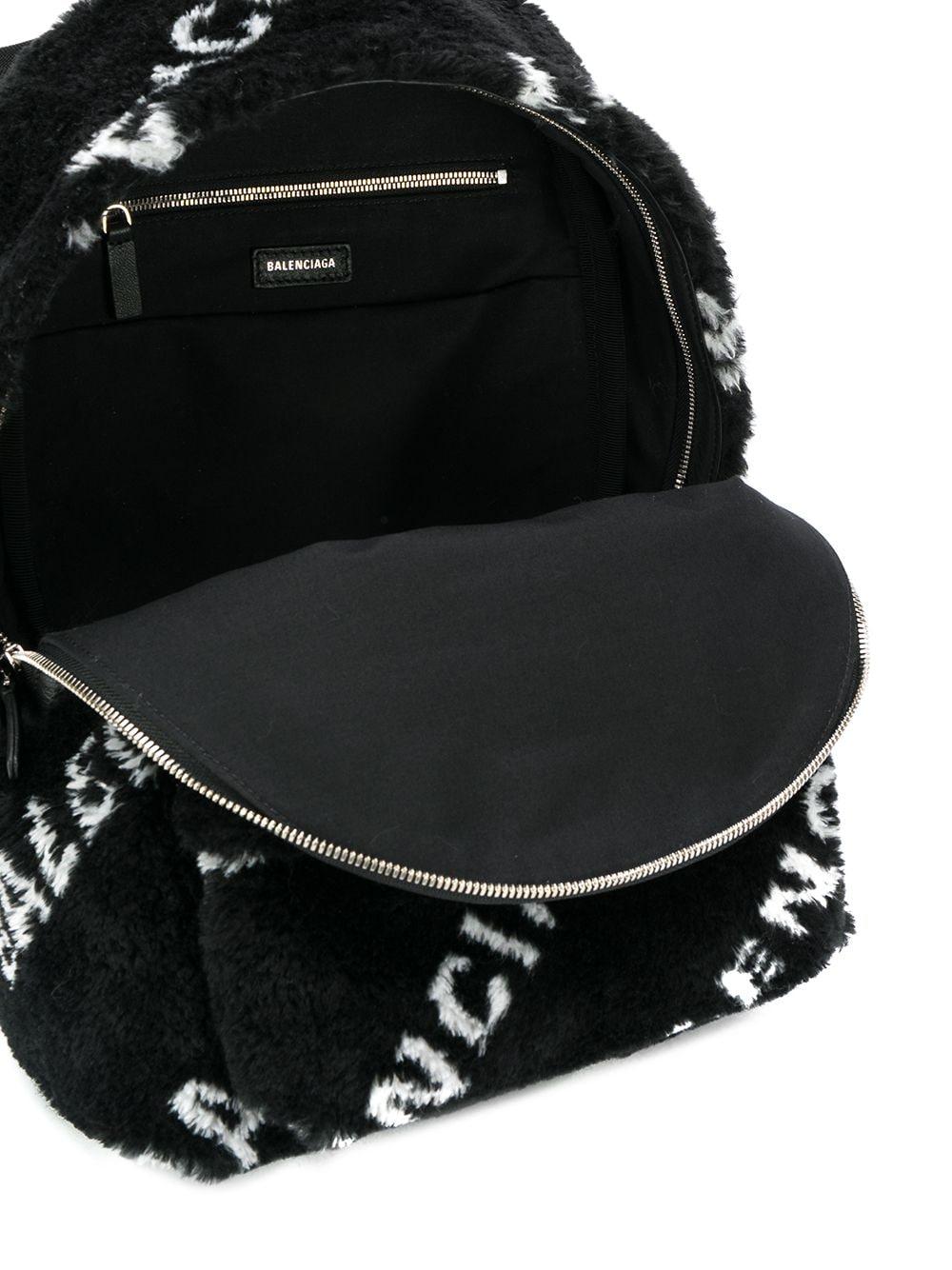 Balenciaga Everyday S Faux-fur Logo Backpack in Black | Lyst