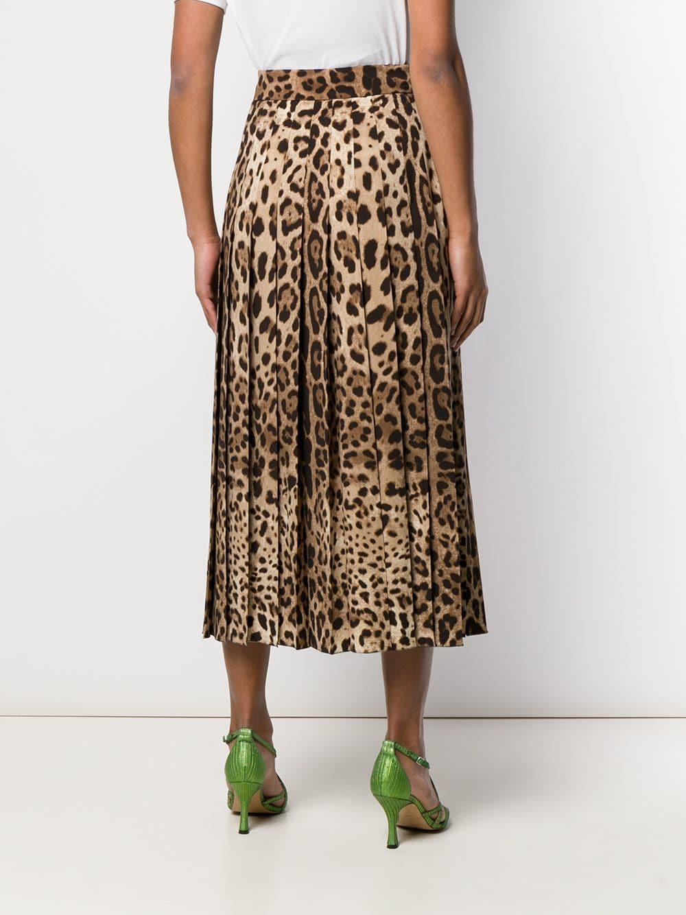 Dolce & Gabbana Wool Leopard Print Pleated Maxi Skirt in Brown - Lyst