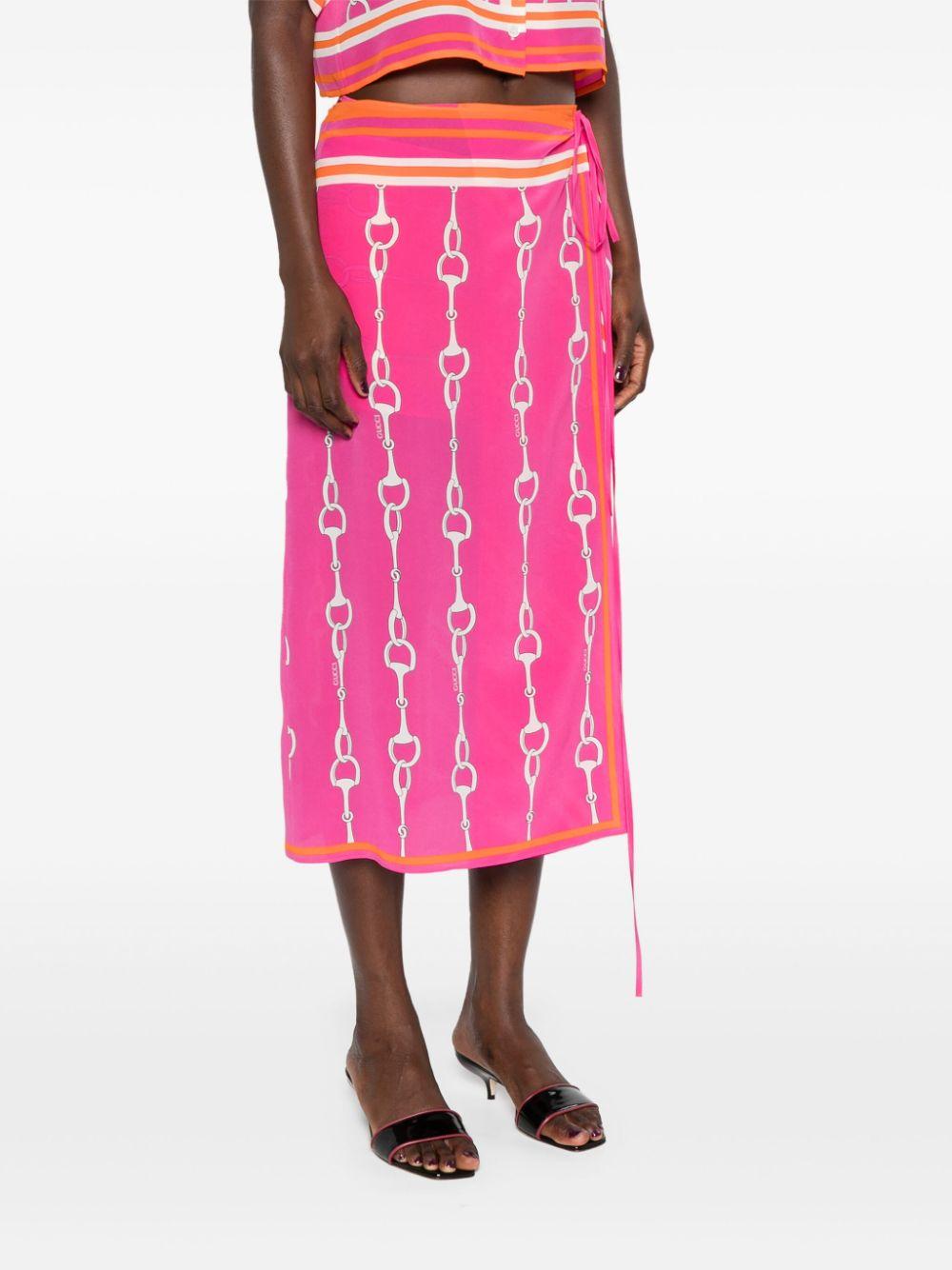 Gucci Horesebit-Print Silk Wrap Skirt in Pink | Lyst
