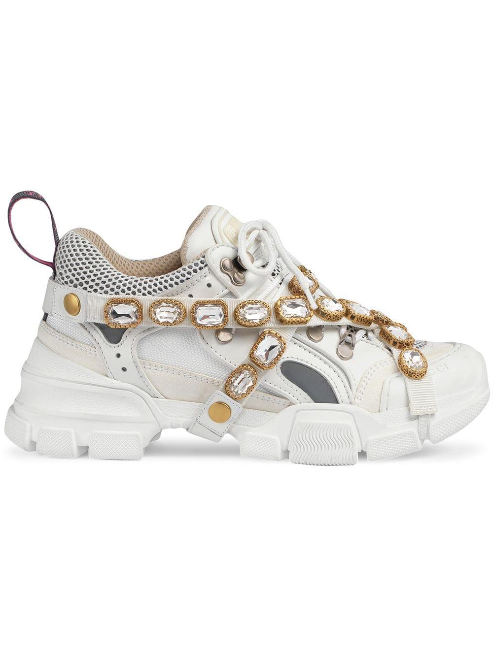 Gucci Flashtrek Embellished Trainers in White | Lyst