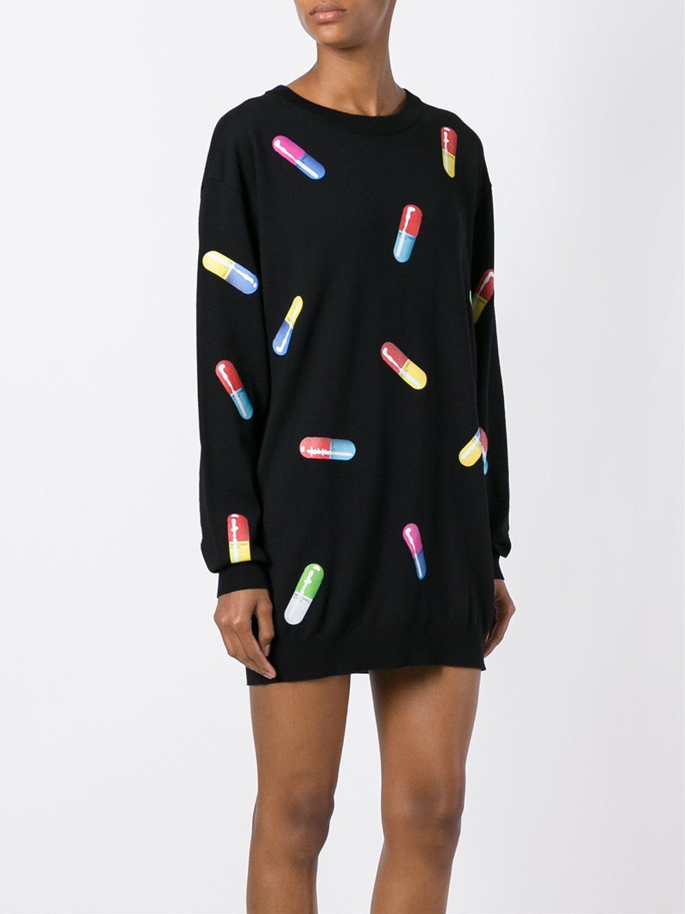 Moschino Wool Pill Print Sweater Dress in Black | Lyst