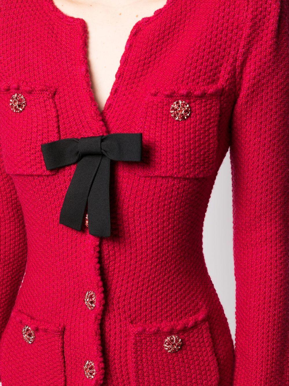 Self-Portrait Red Melange Knit Mini Bow Dress | Lyst