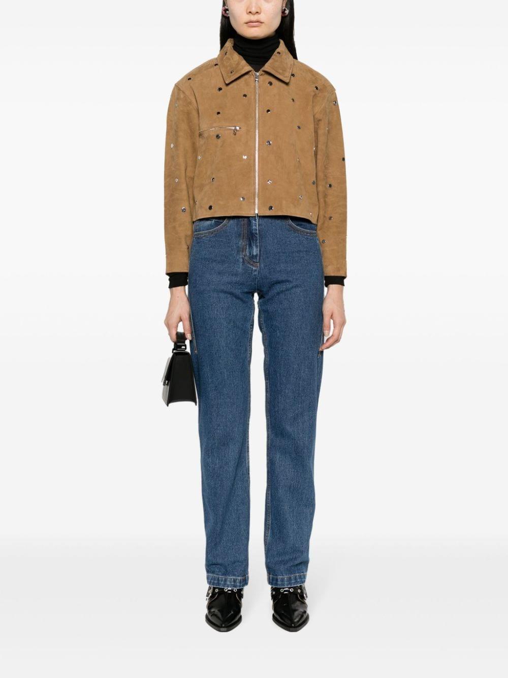 Sandro Stud-embellished Cropped Suede Jacket in Brown | Lyst Sandro Stud-embellished Cropped Suede Jacket in Brown | Lyst