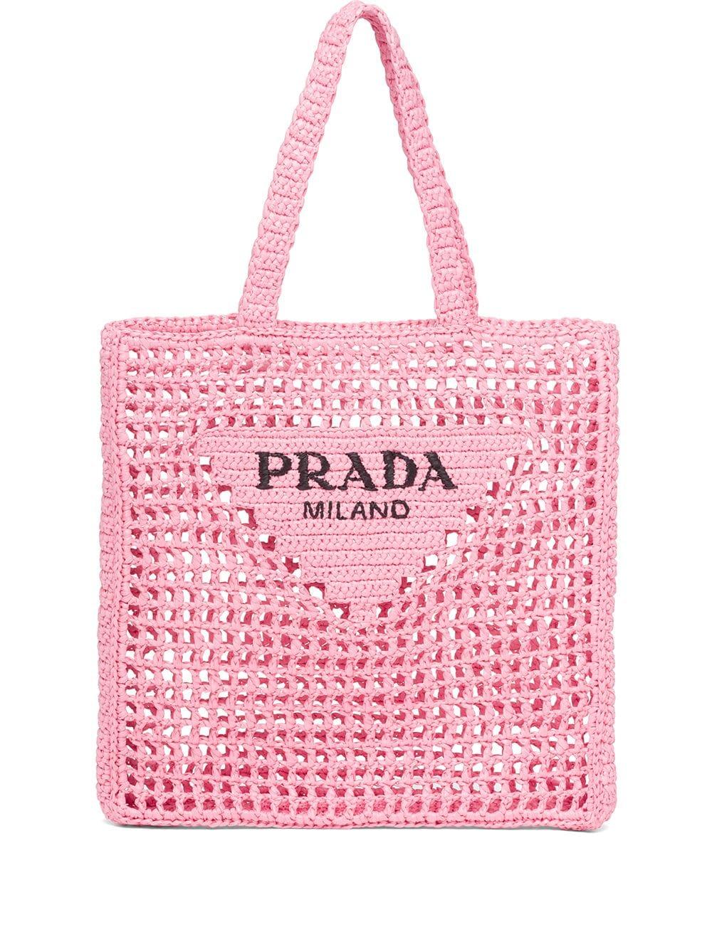 Prada Woven Tote Bag in Pink | Lyst