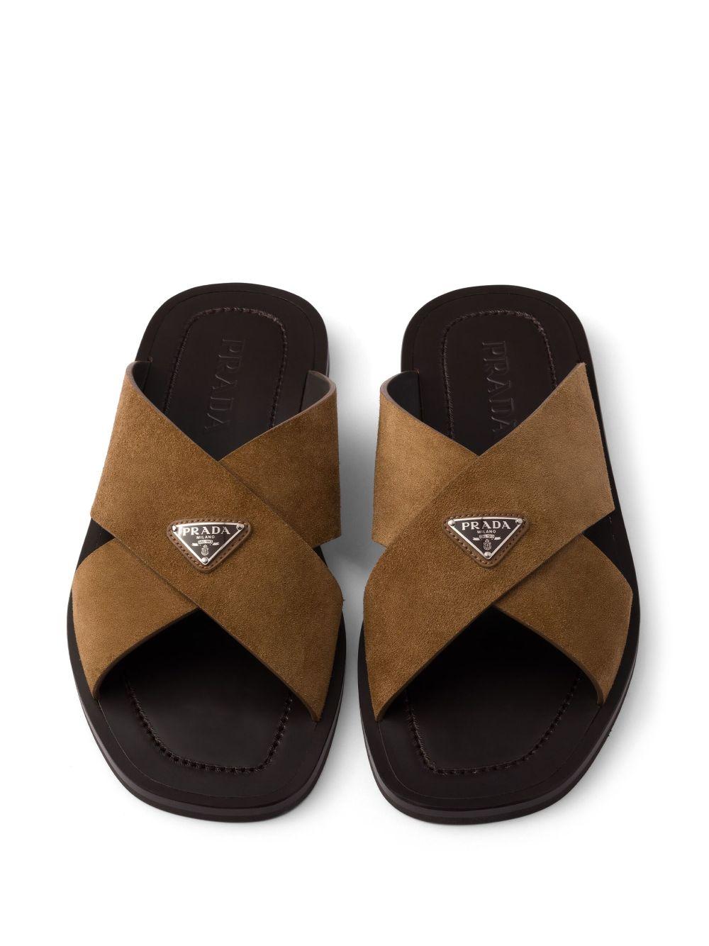 Prada Suede Crisscross Slides in Brown for Men | Lyst UK