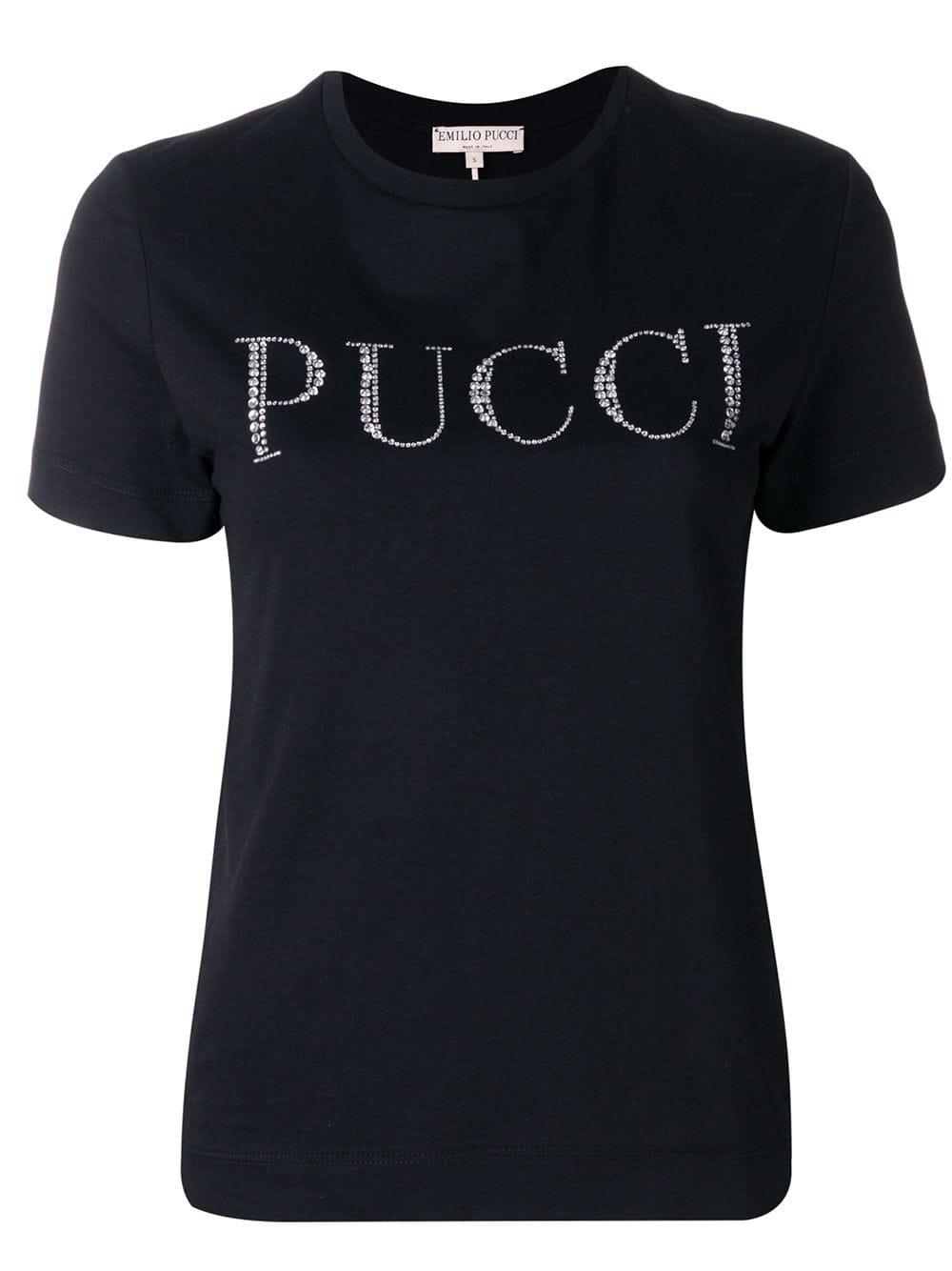 Emilio Pucci Crystal Embellished Logo T-shirt in Black - Lyst