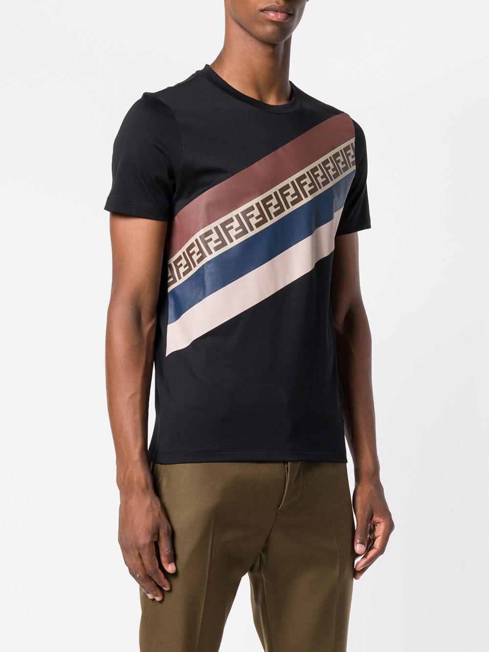 Fendi Cotton Logo Striped T-shirt in 