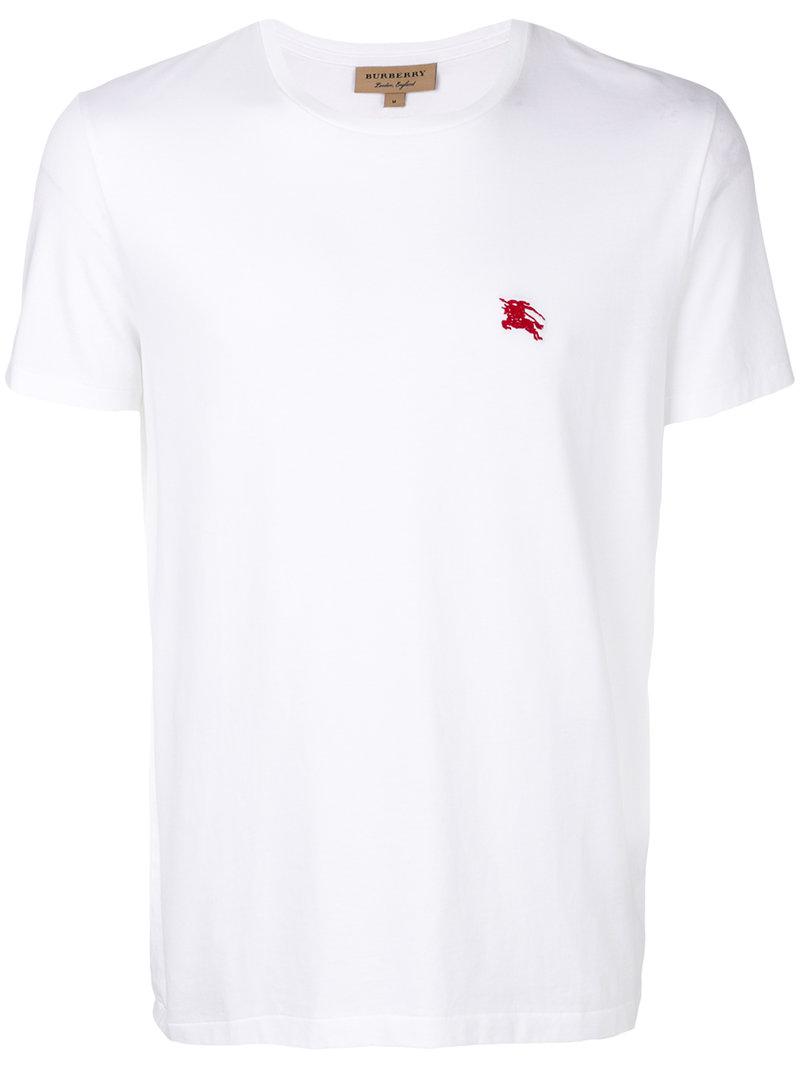 Burberry Cotton Embroidered Chest Logo T-shirt in White (Black) for Men ...