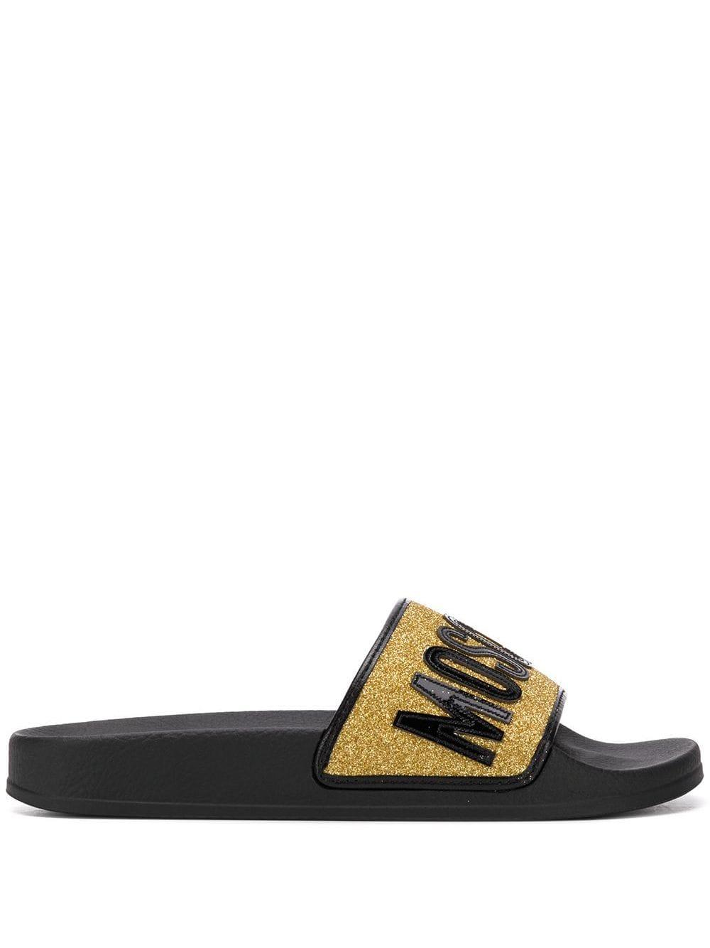 Moschino Glitter-strap Slides in Black 