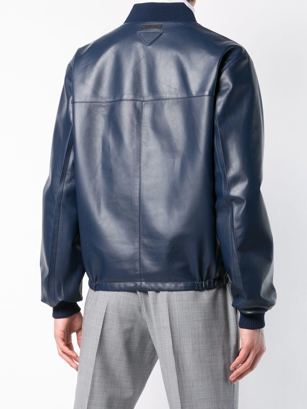 Prada Smooth Leather Bomber Jacket in Blue for Men | Lyst