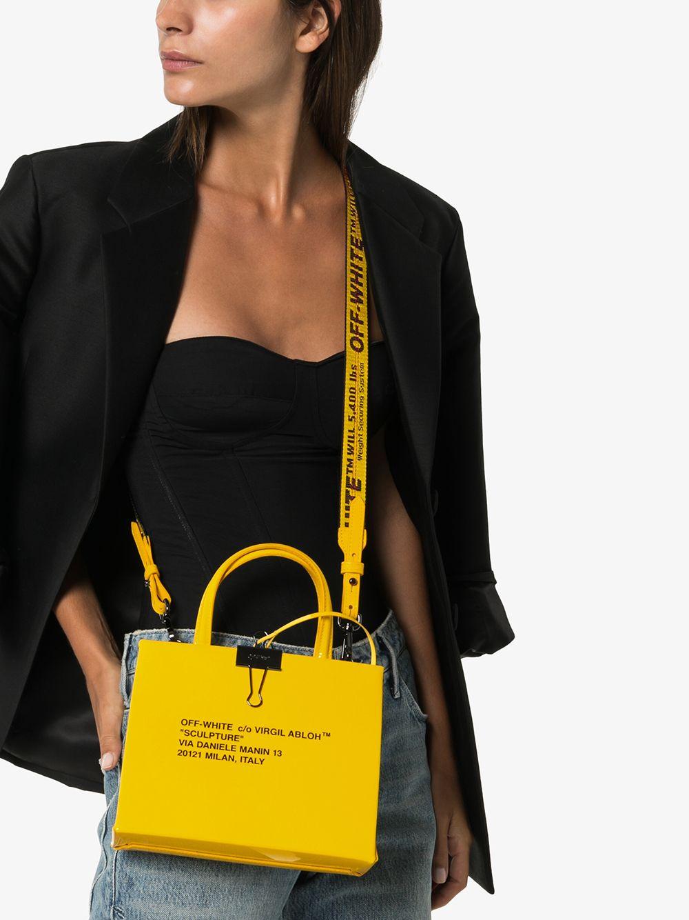 Off-White c/o Virgil Abloh Yellow Mini Patent Leather Tote Bag