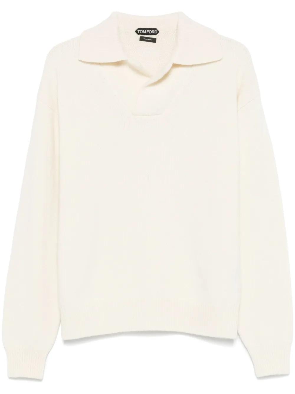 TOM FORD ホワイト 長袖ポロシャツ メンズ Tom Ford ニット ポロシャツ ナチュラル | Lyst