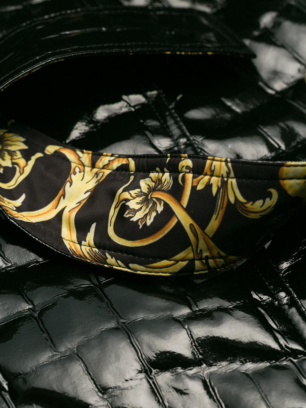 Download Versace Synthetic Mock Croc Vinyl Trench Coat in Black - Lyst