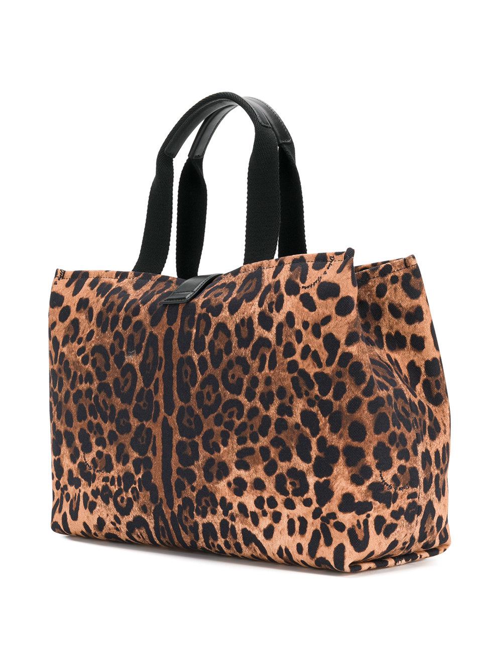 Dolce Gabbana Cotton Leopard Print Tote Bag  in Brown Lyst