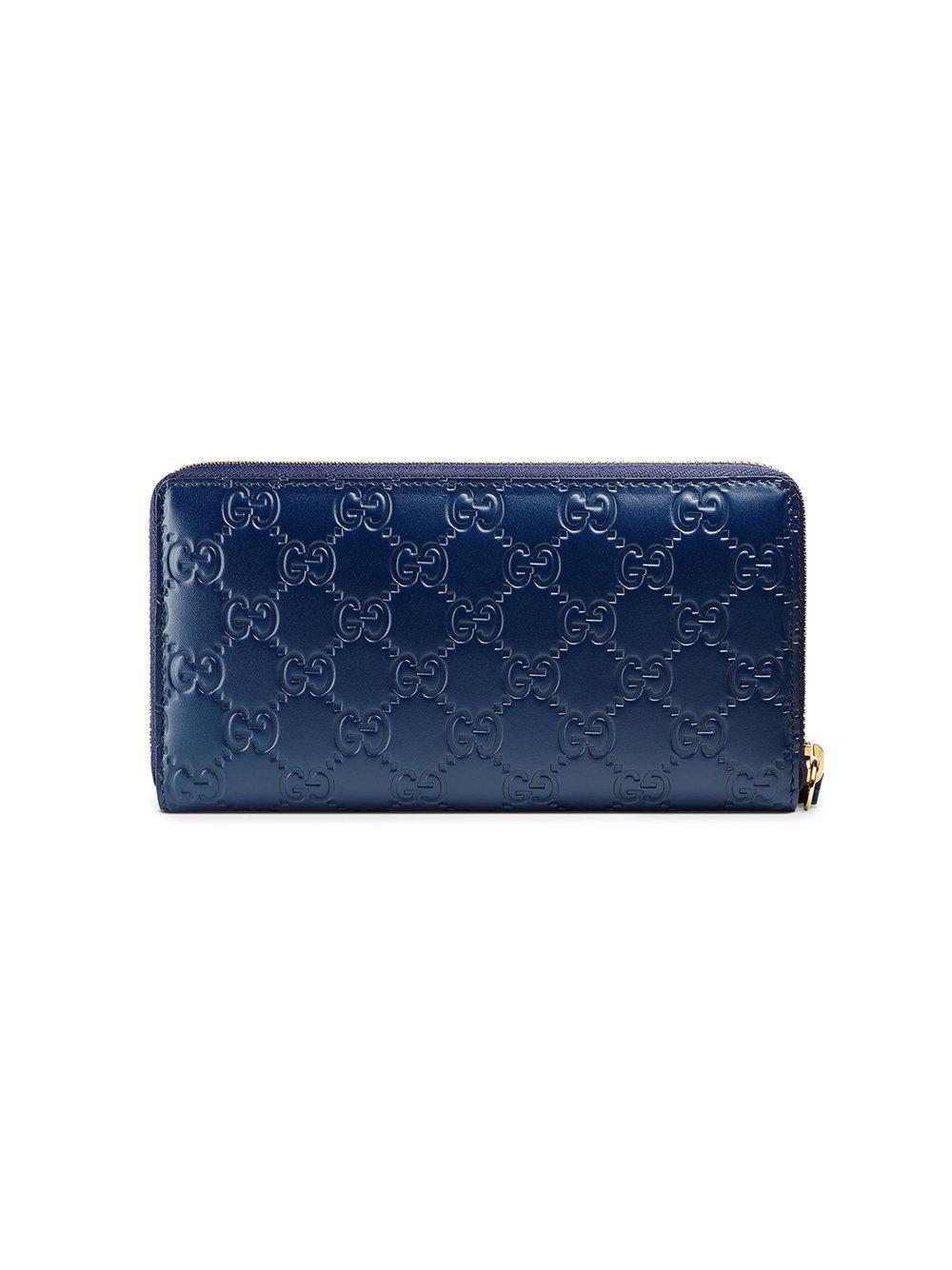 Gucci Leather Signature Zip Around Wallet in Dark Blue (Blue) - Lyst