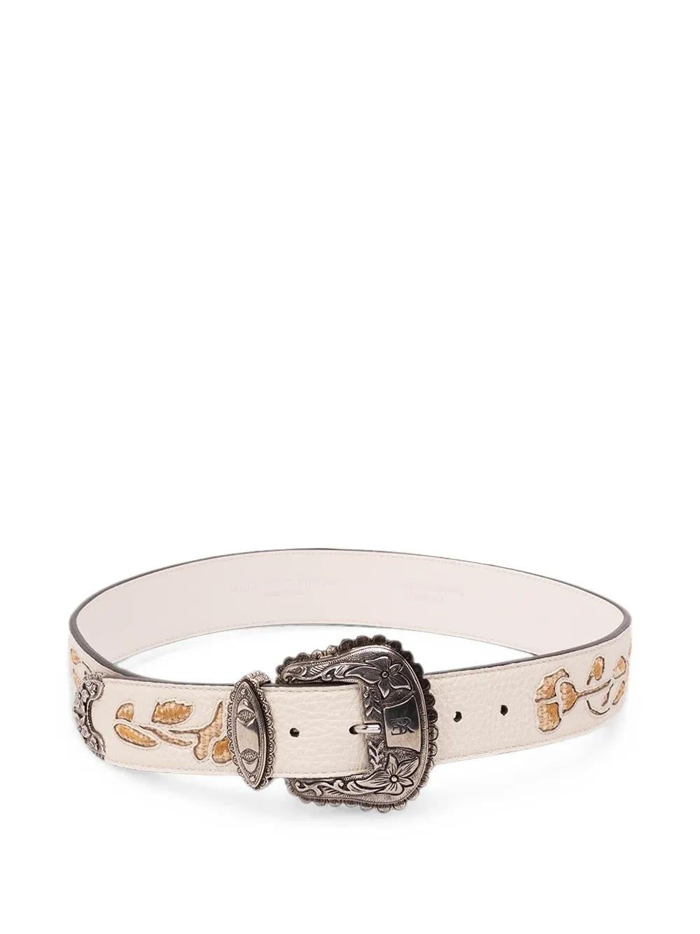 Ermanno Scervino White Leather Skinny Gold Metal Buckle Women\'s Belt Ermanno Scervino laser-cut Leather Belt | Neutrals | FARFETCH AO main image 3