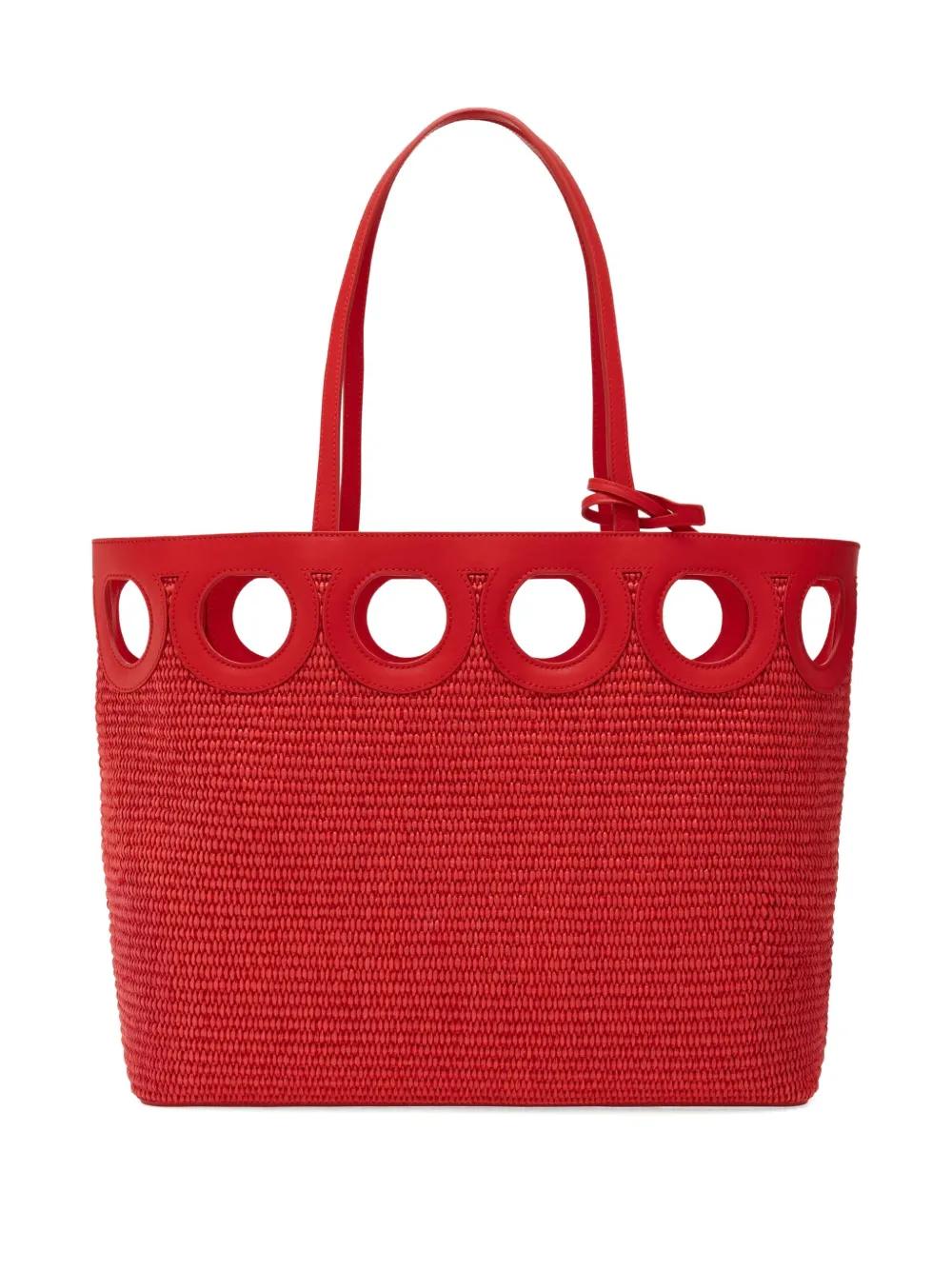 トートバッグ FERRAGAMO Camel raffia small TT Sign shopping bag Ferragamo Camel Raffia Large Tt Sign Shopping Bag | italist