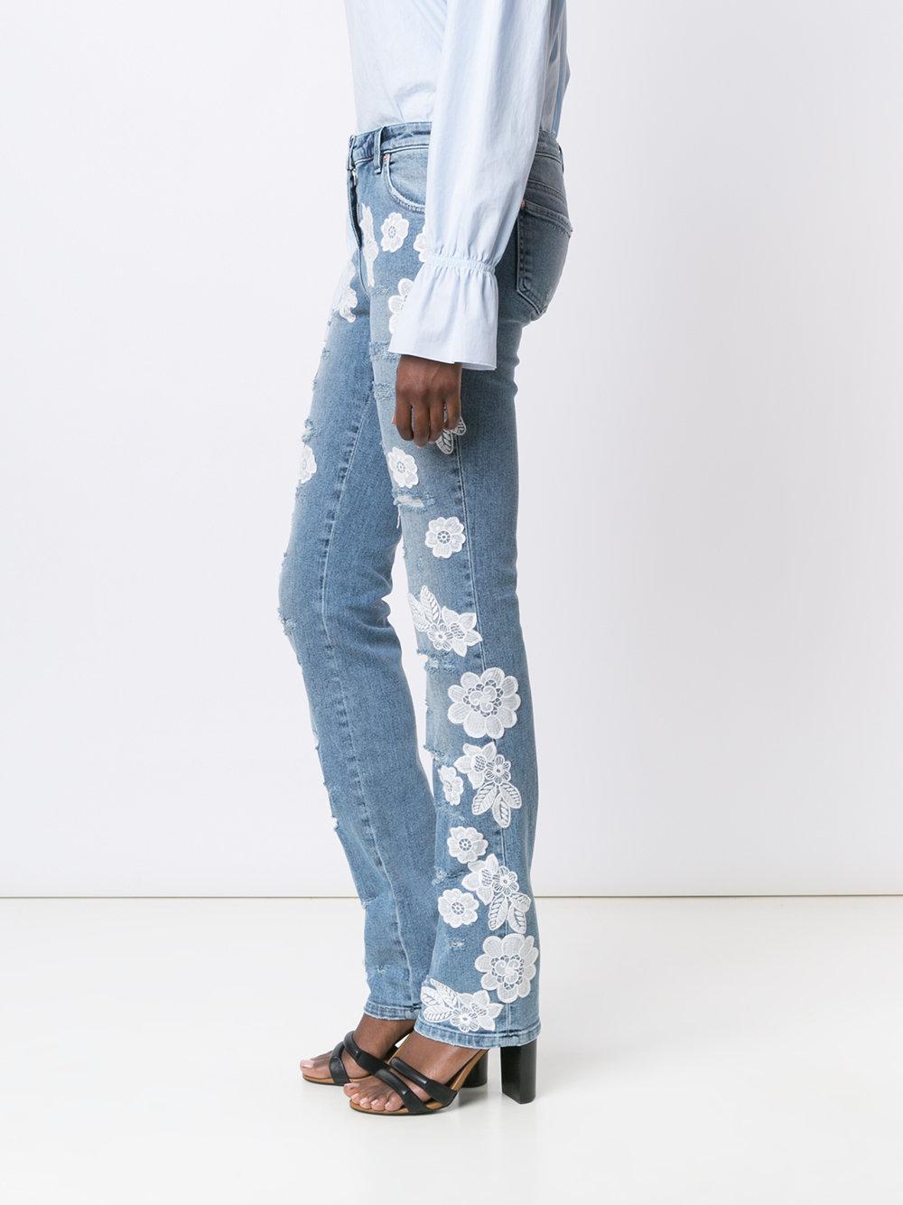 Blumarine Italian Lace Appliqué Jeans in Blue Lyst
