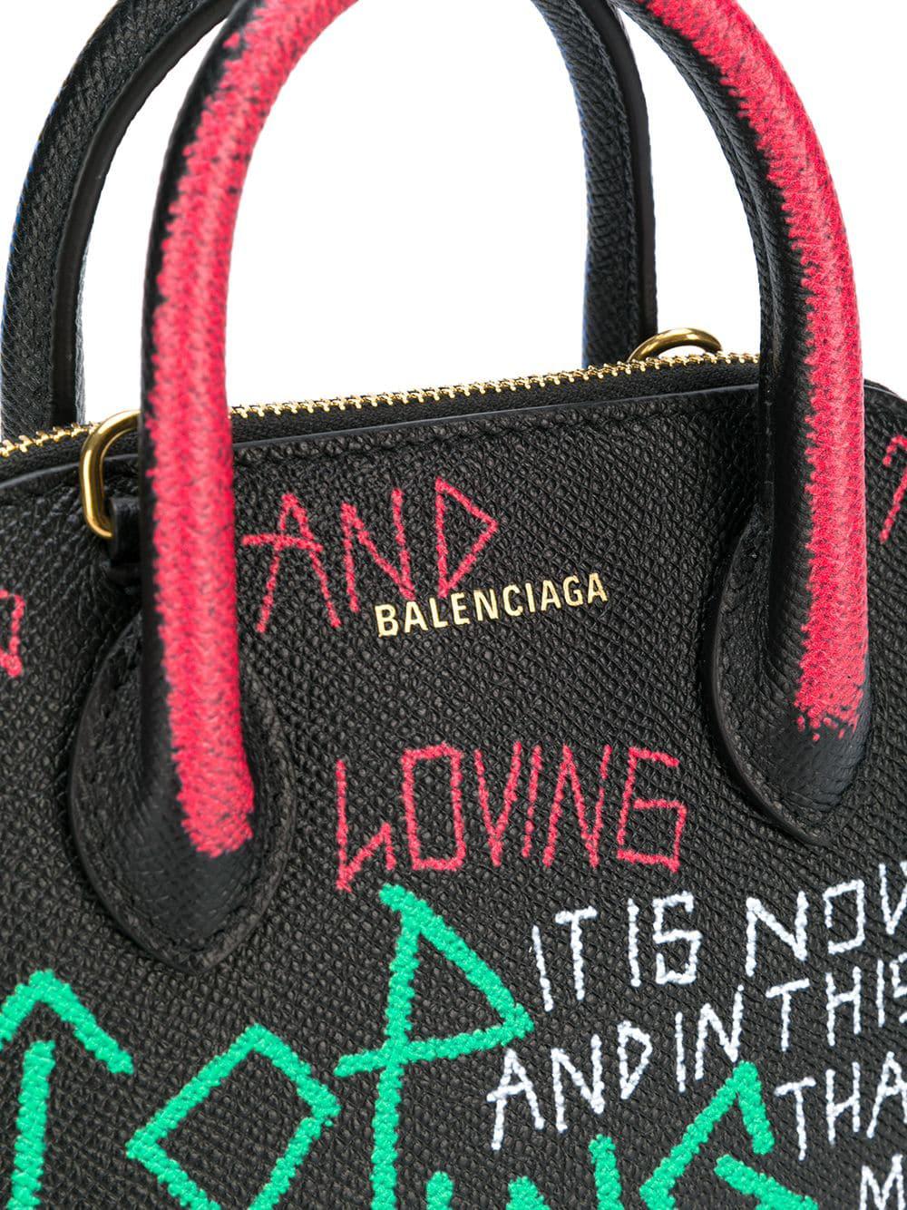 Balenciaga Black Graffiti Leather Ville XXS Logo Crossbody Bag