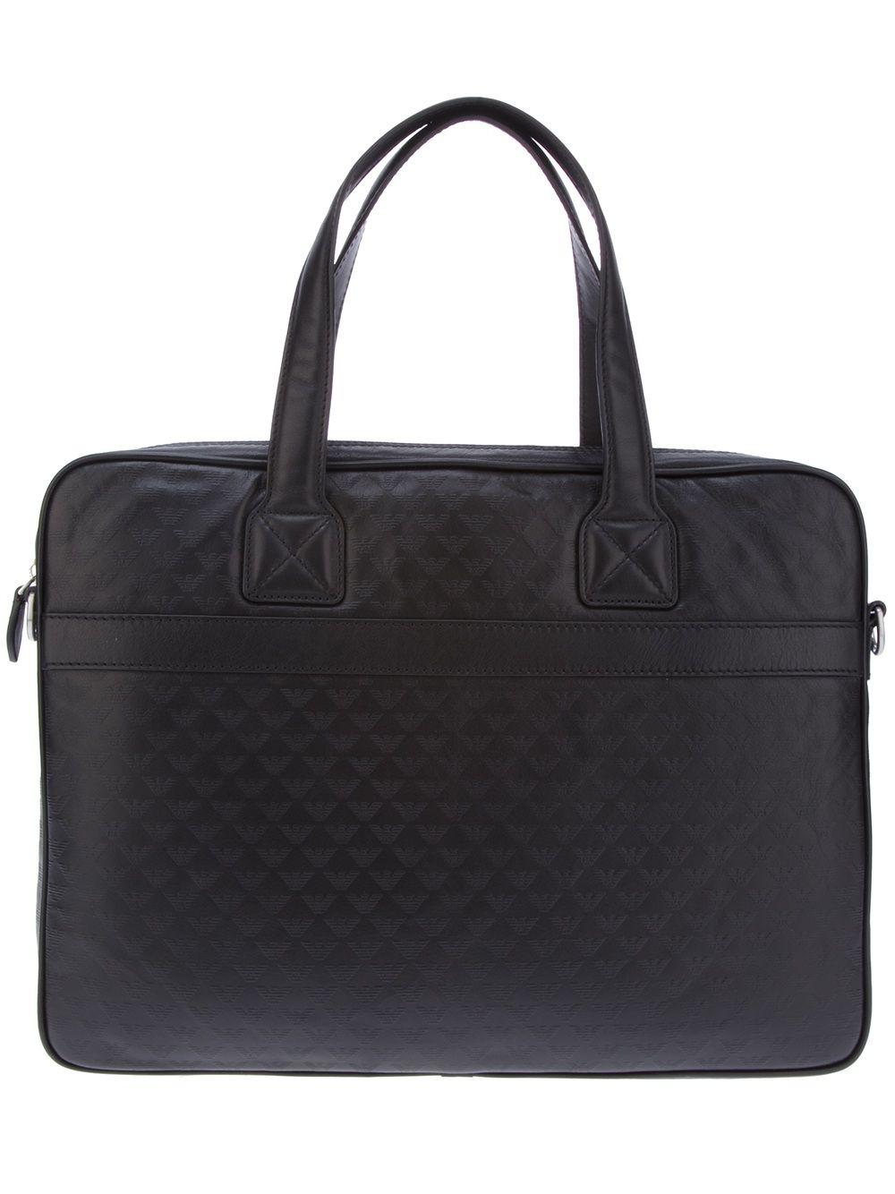 Emporio Armani Logo Embossed Laptop Bag in Black for Men | Lyst