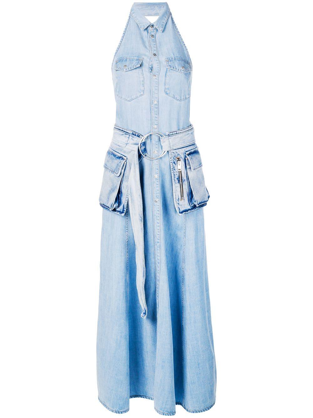 DIESEL Belted Denim Maxi Dress in Blue | Lyst