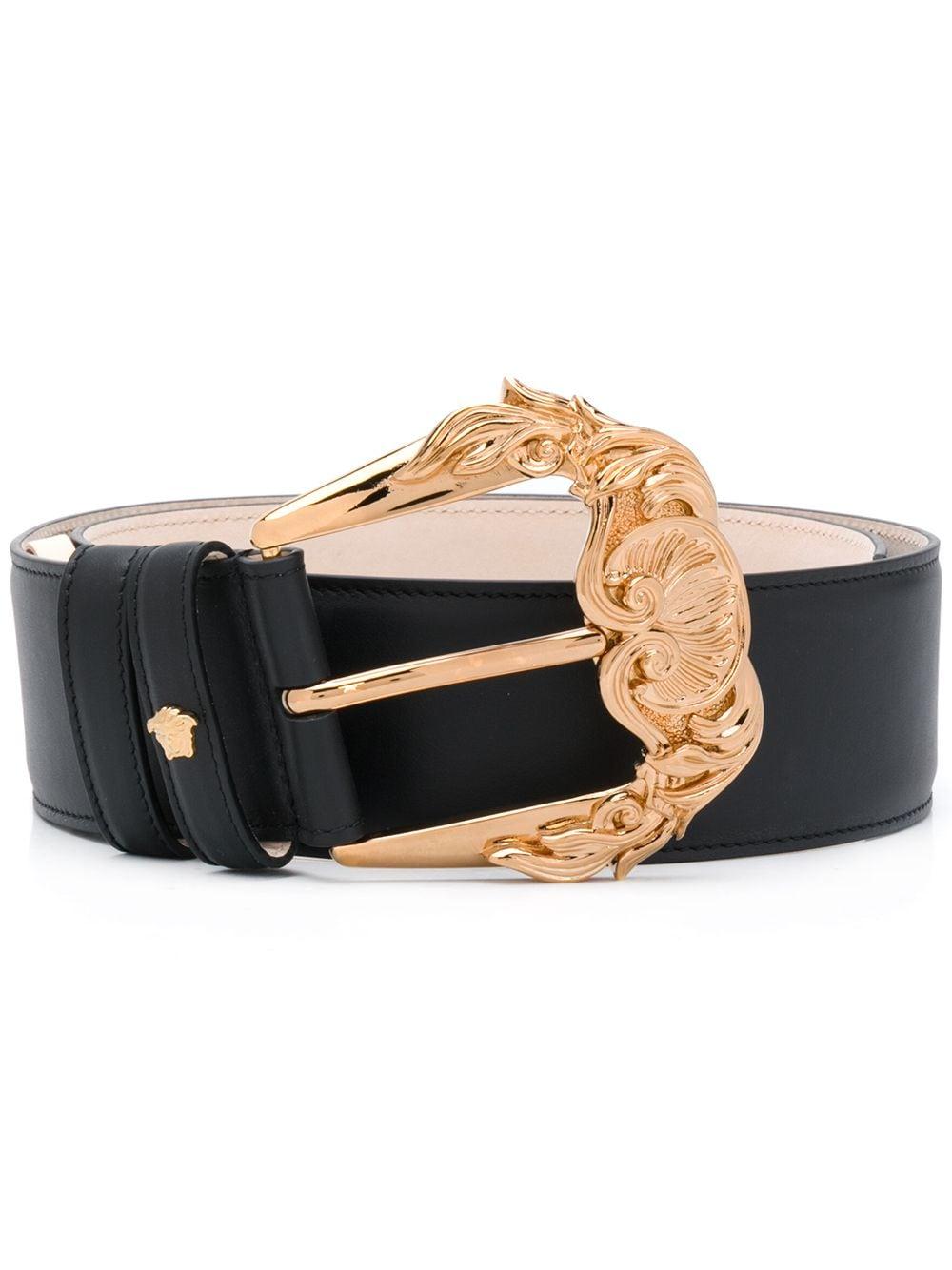 Versace Barocco Buckle Leather Belt in Black & Gold (Black) | Lyst