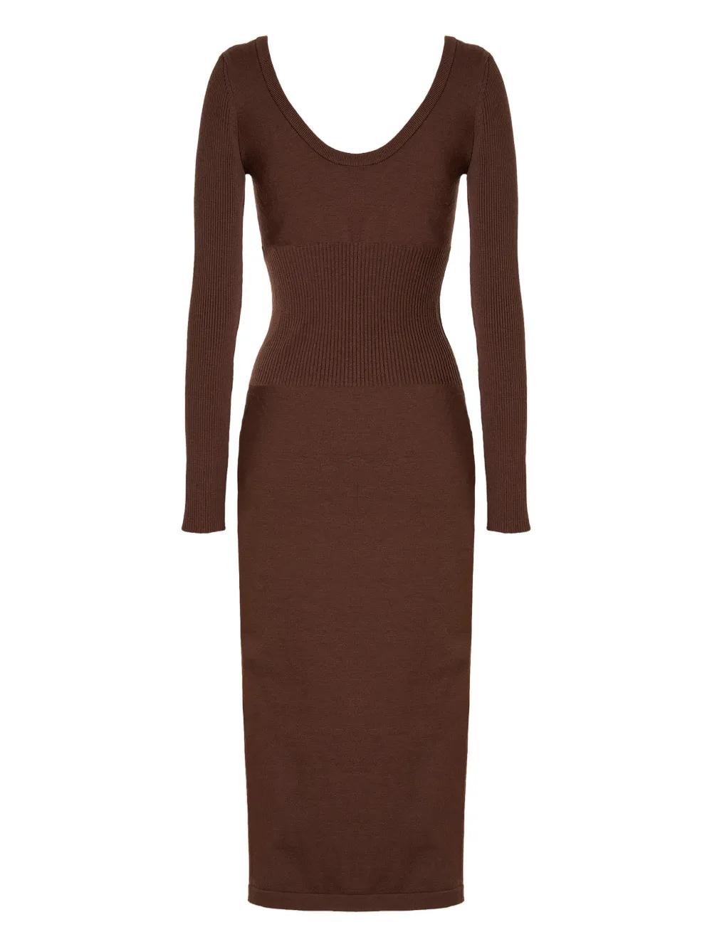 wolford bodycon dress Scoop-Neck Midi in Brown knit net / Made Size:1.7oz ( 50g ) = Pint wolford fatal dress SID-ACDR102562 Teddie Brown Striped Midi