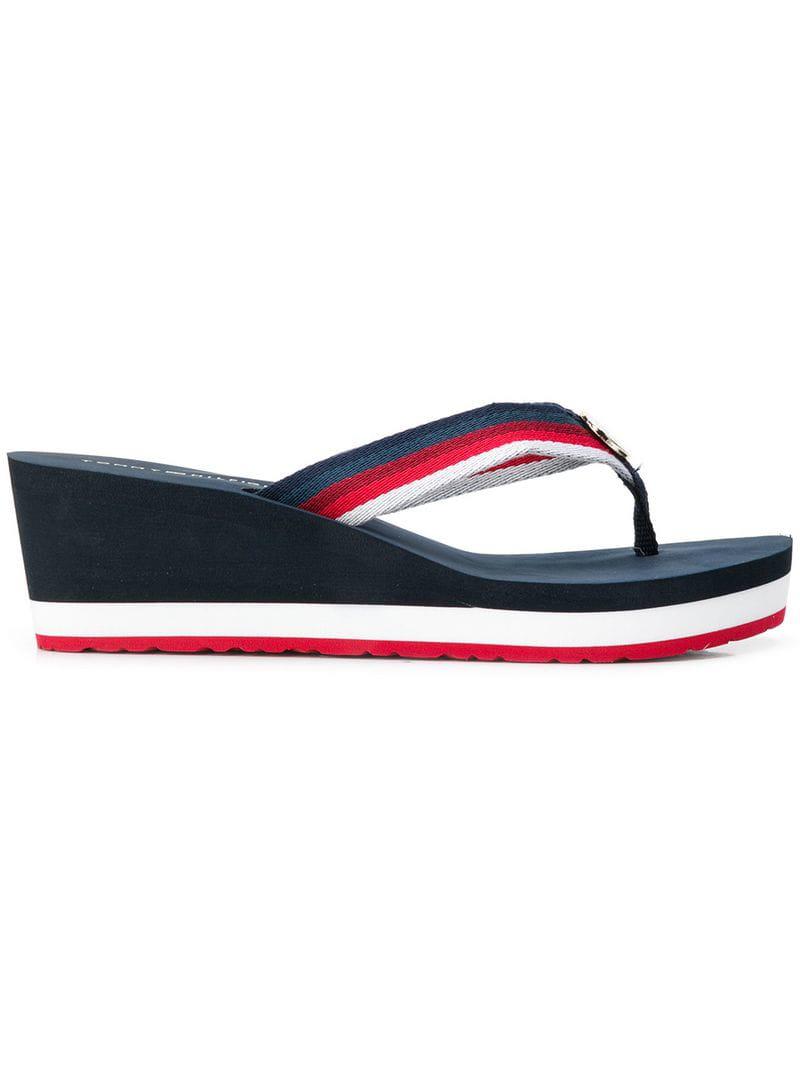 Tommy Hilfiger Wedge Platform Flip Flops in Blue | Lyst