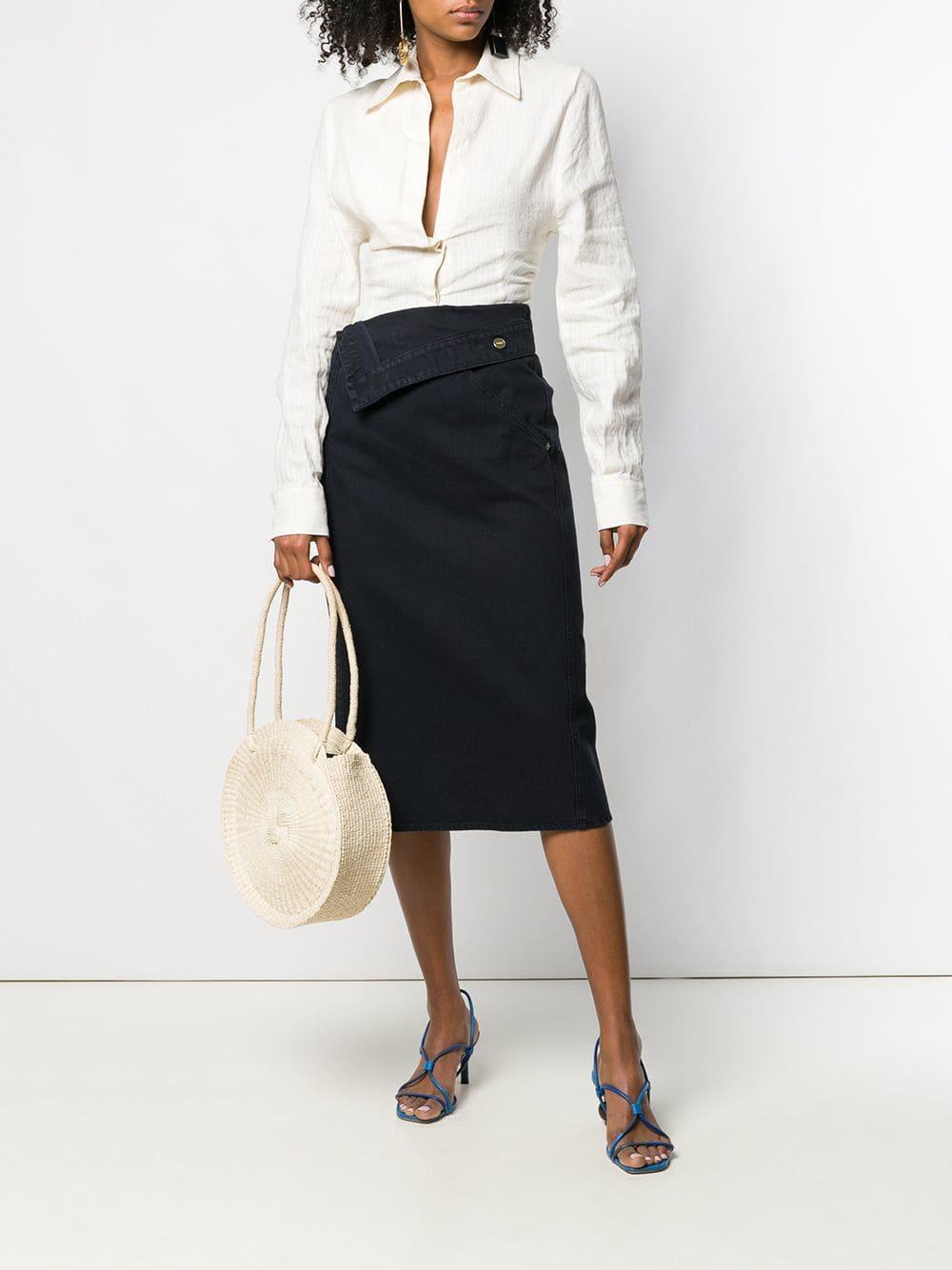 jacquemus folded denim midi skirt