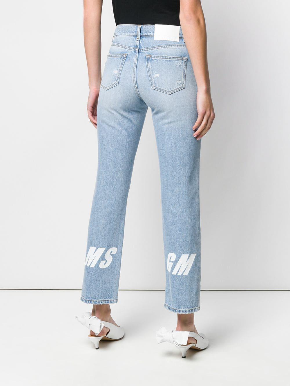 MSGM Denim Ripped Straight-leg Jeans in Blue - Lyst