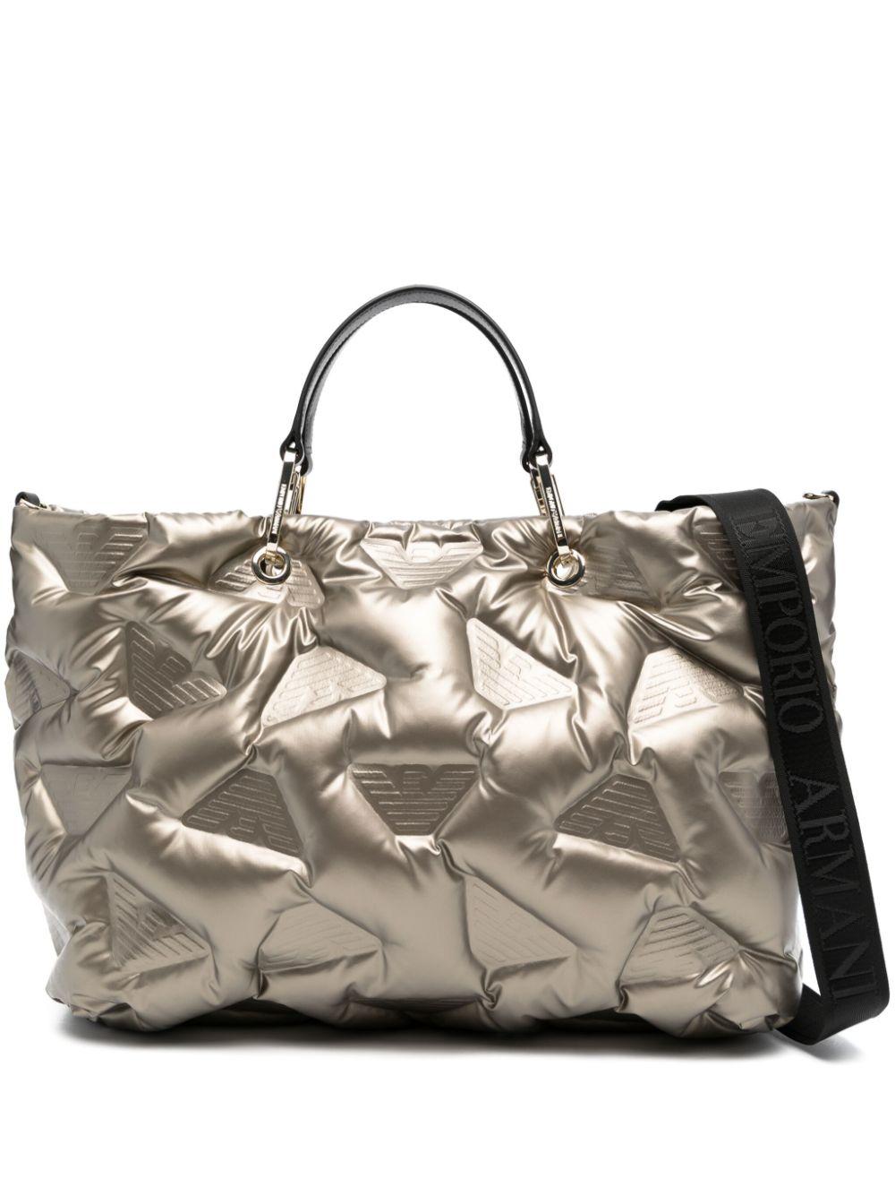 Emporio Armani Logoembossed Padded Tote Bag in Metallic Lyst